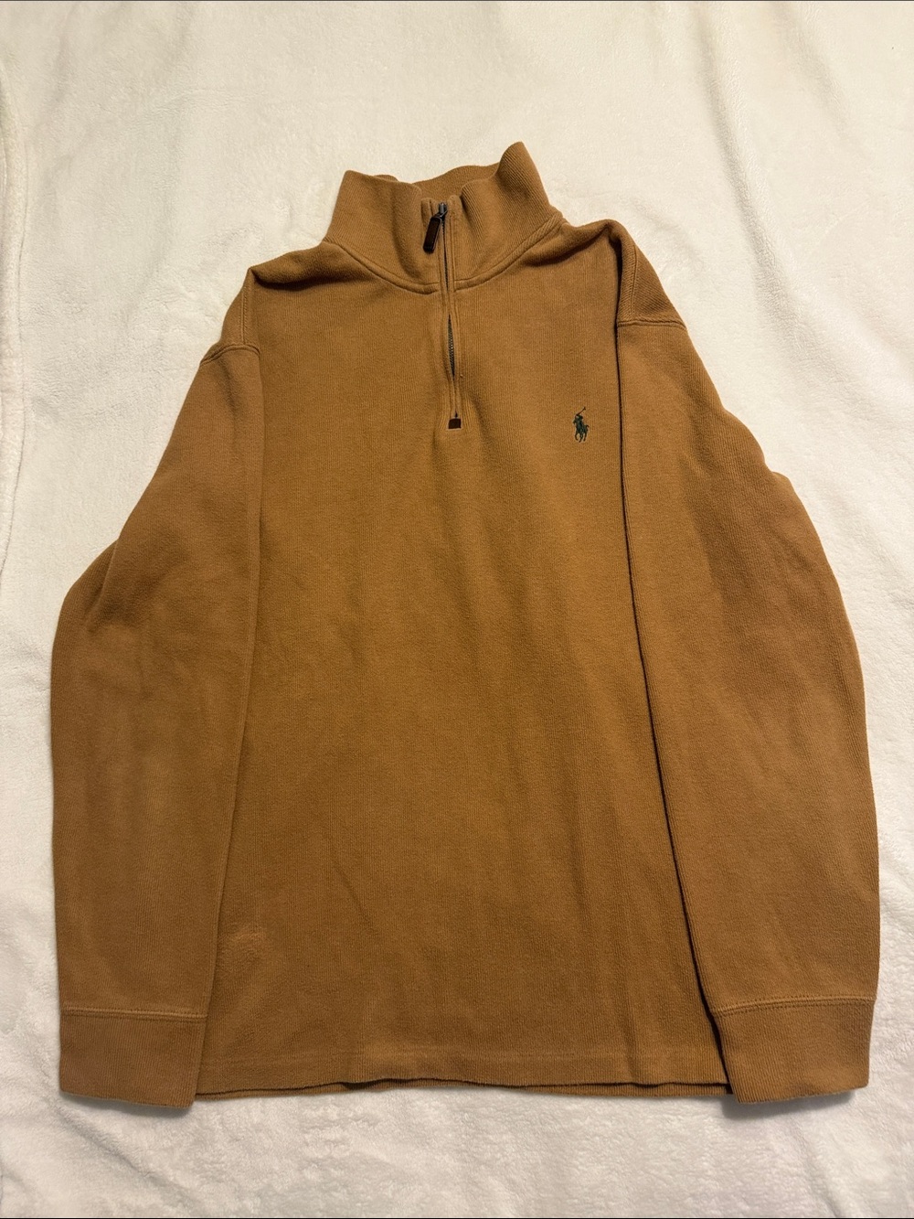 Polo by Ralph Lauren Tan/Brown Quarter-Zip Mock Neck Sweater Size L 100%Cotton
